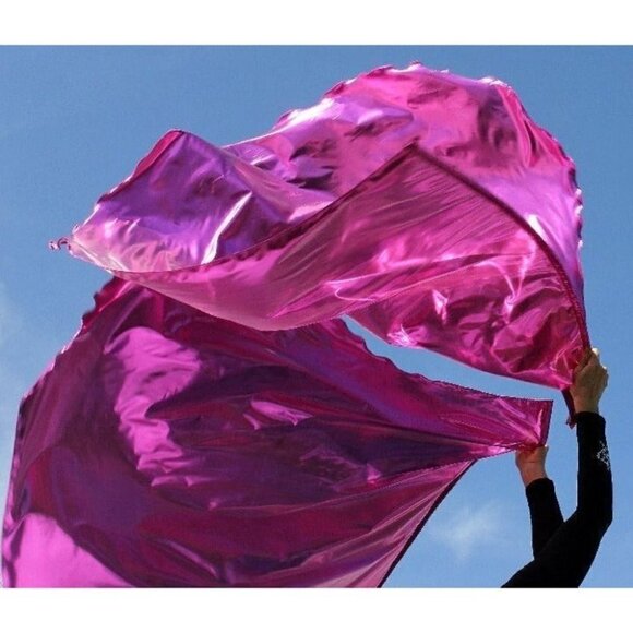 Metallic Bright Pink 'Joy Comes in the Morning' Worship Prophetic Flag Set of 2 - Picture 5 of 13